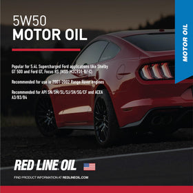 Red Line label close-up highlighting specifications and performance benefits