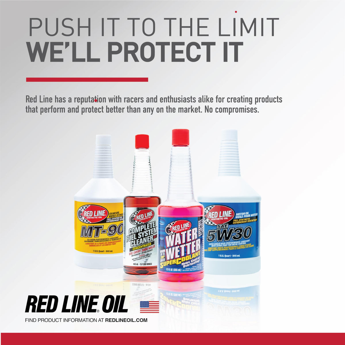 Red Line gallon beside a tool for size comparison and storage convenience