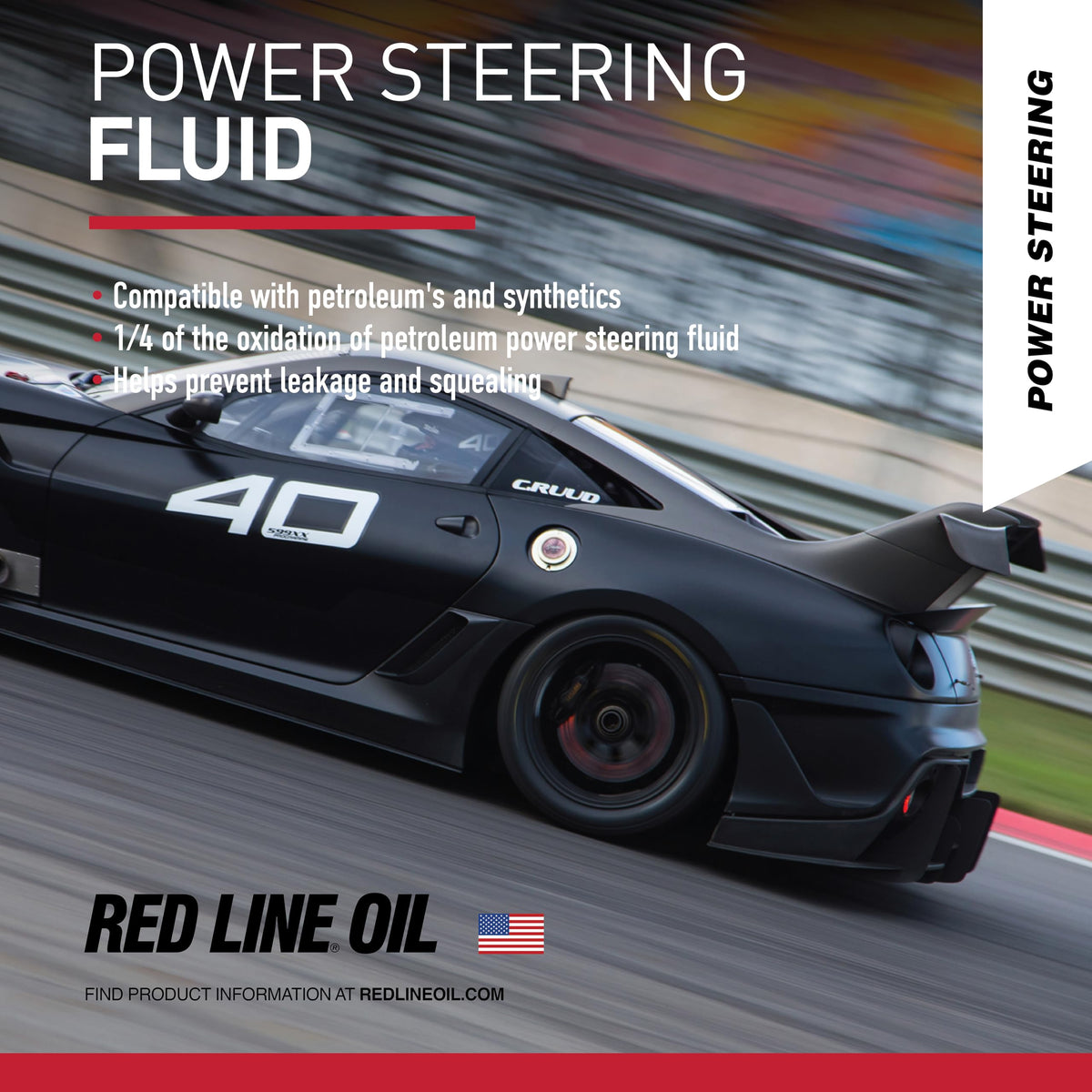 Red Line angled bottle in garage lifestyle shot conveying professional-quality choice