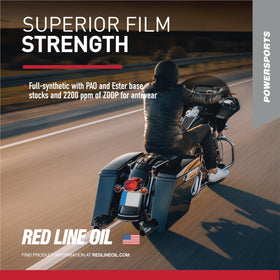 Red Line 42504 being poured into an oil fill showing clean transfer and application