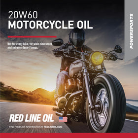 Red Line label close-up highlighting 20W-60 and ester-based formula