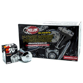 Red Line chrome K&N oil filter close-up highlighting durable finish and improved filtration benefit