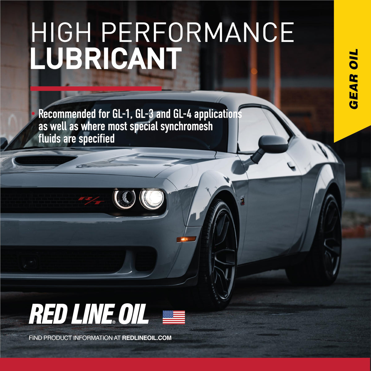 Red Line bottle next to an open manual transmission illustrating correct product in use