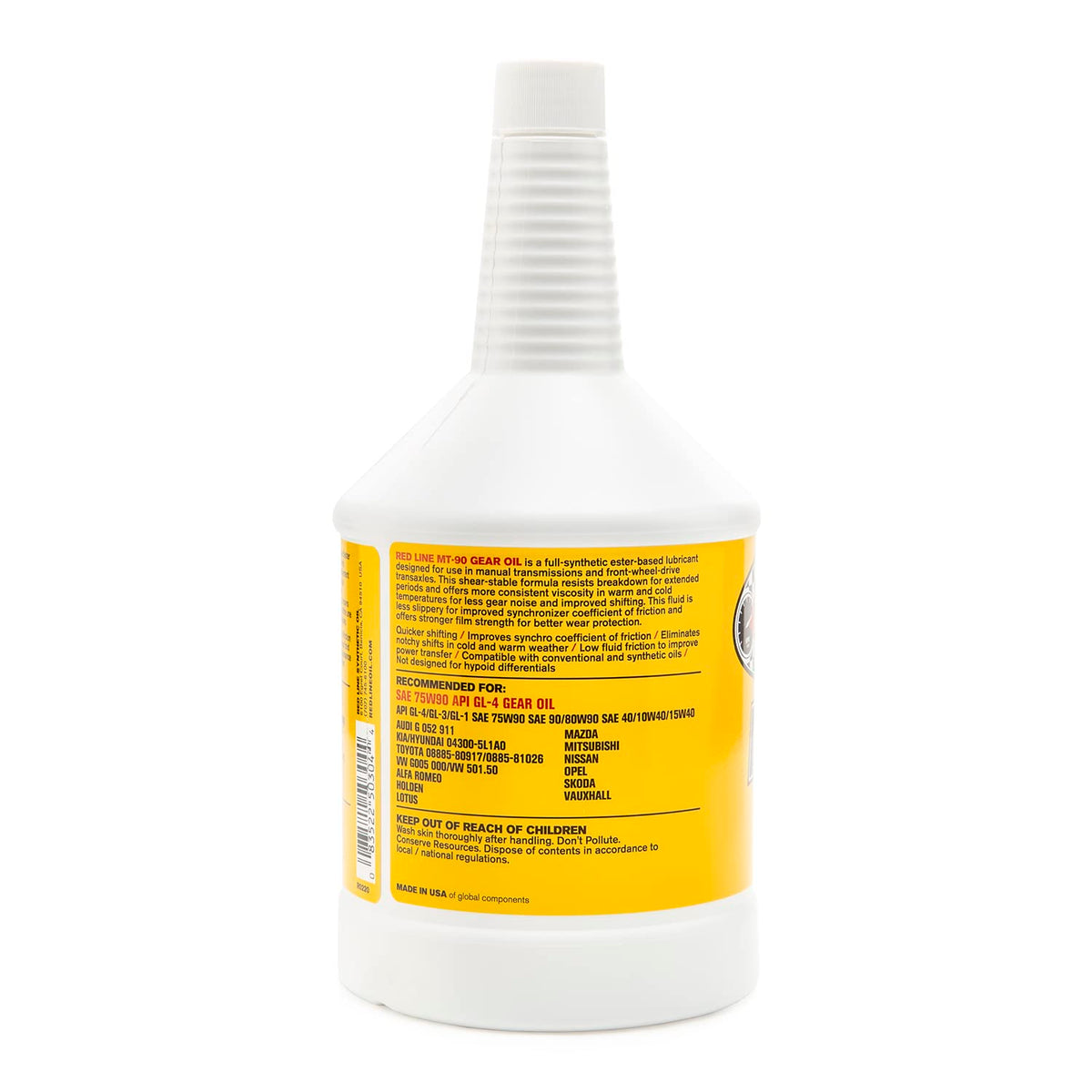 Red Line bottle staged in a garage setting conveying professional maintenance benefit