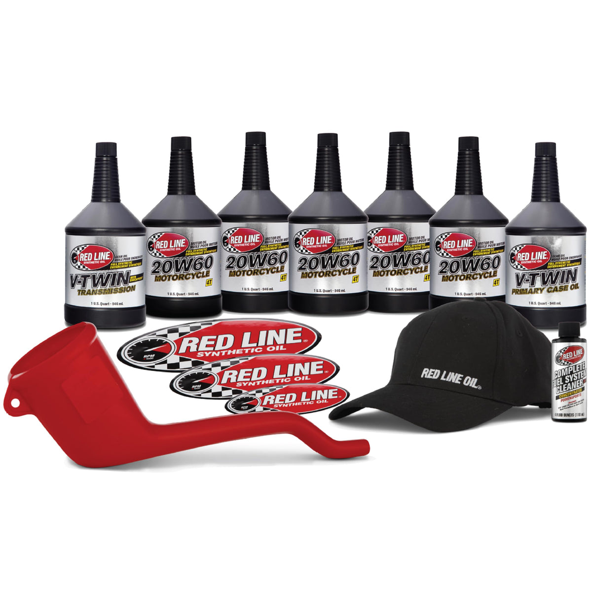 Red Line powerpack front packaging showing included fluids and accessories for easy service
