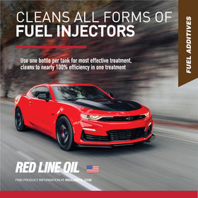 Red Line injector spray before and after cleaning showing improved atomization