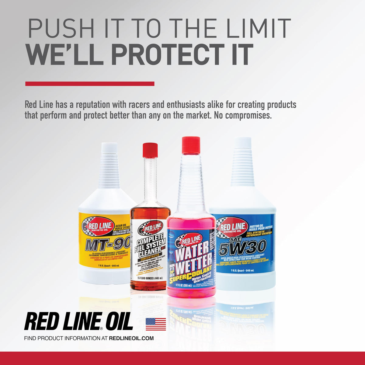 Red Line bottle next to common objects showing 15-ounce size and scale
