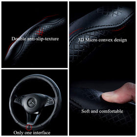 Red Rain installed on a car steering wheel demonstrating comfortable ergonomic hold