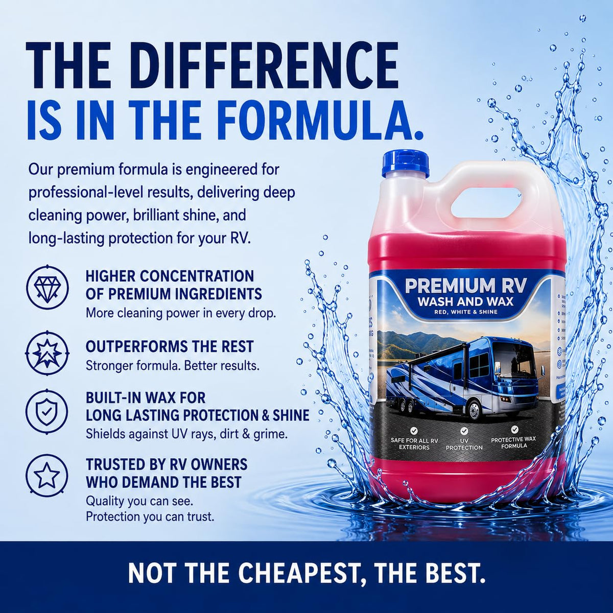 Red, White & Shine foam cannon application on RV demonstrating easy coverage