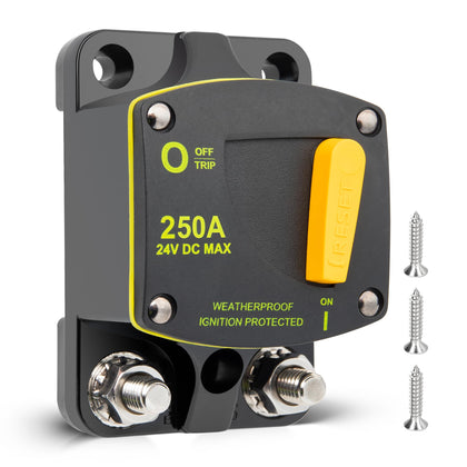 RED WOLF front view showing compact 250A breaker and mounting base for protection