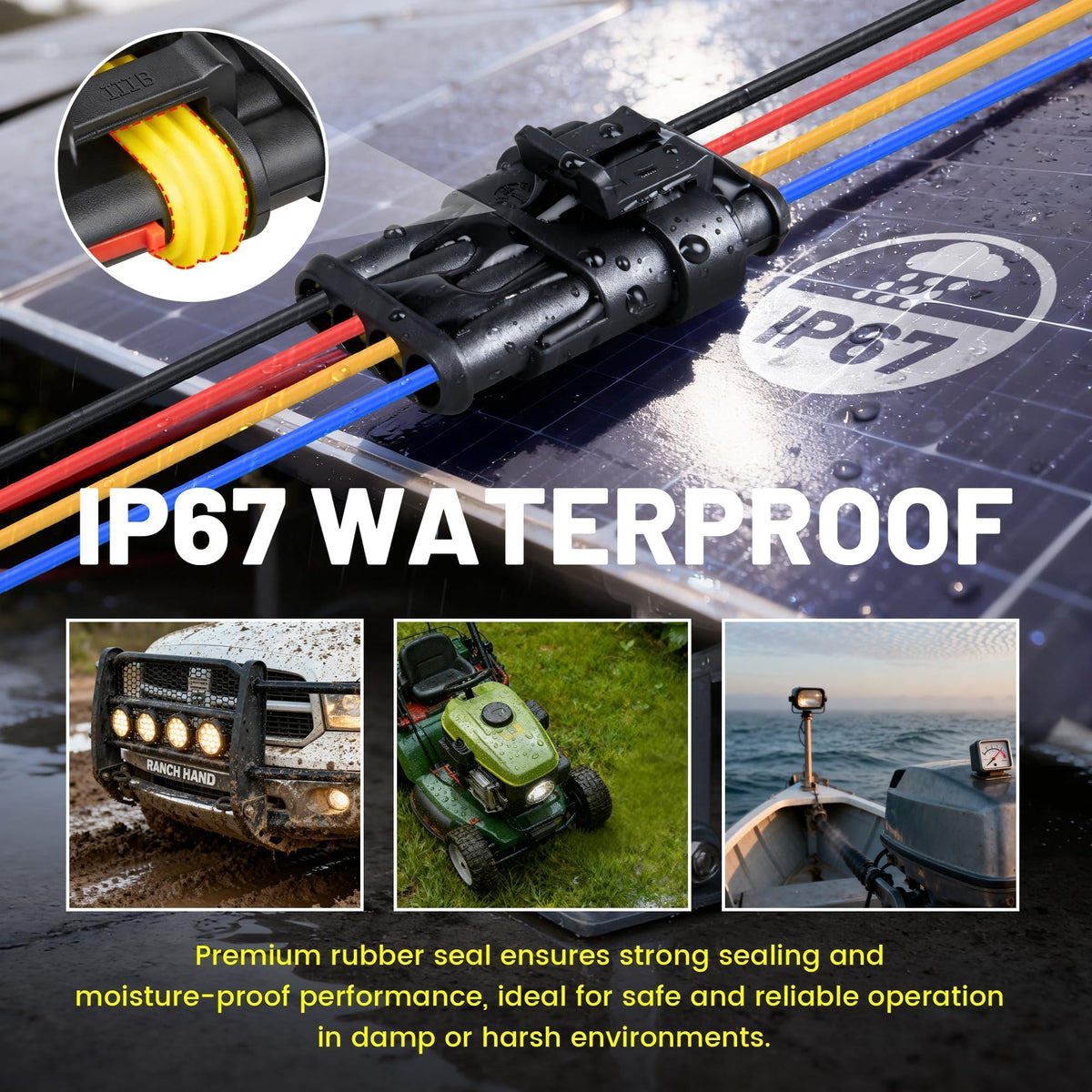 RED WOLF close-up of rubber seal protecting pins for long-lasting waterproof performance