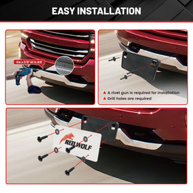 RED WOLF bracket mounted on Silverado bumper demonstrating secure plate alignment