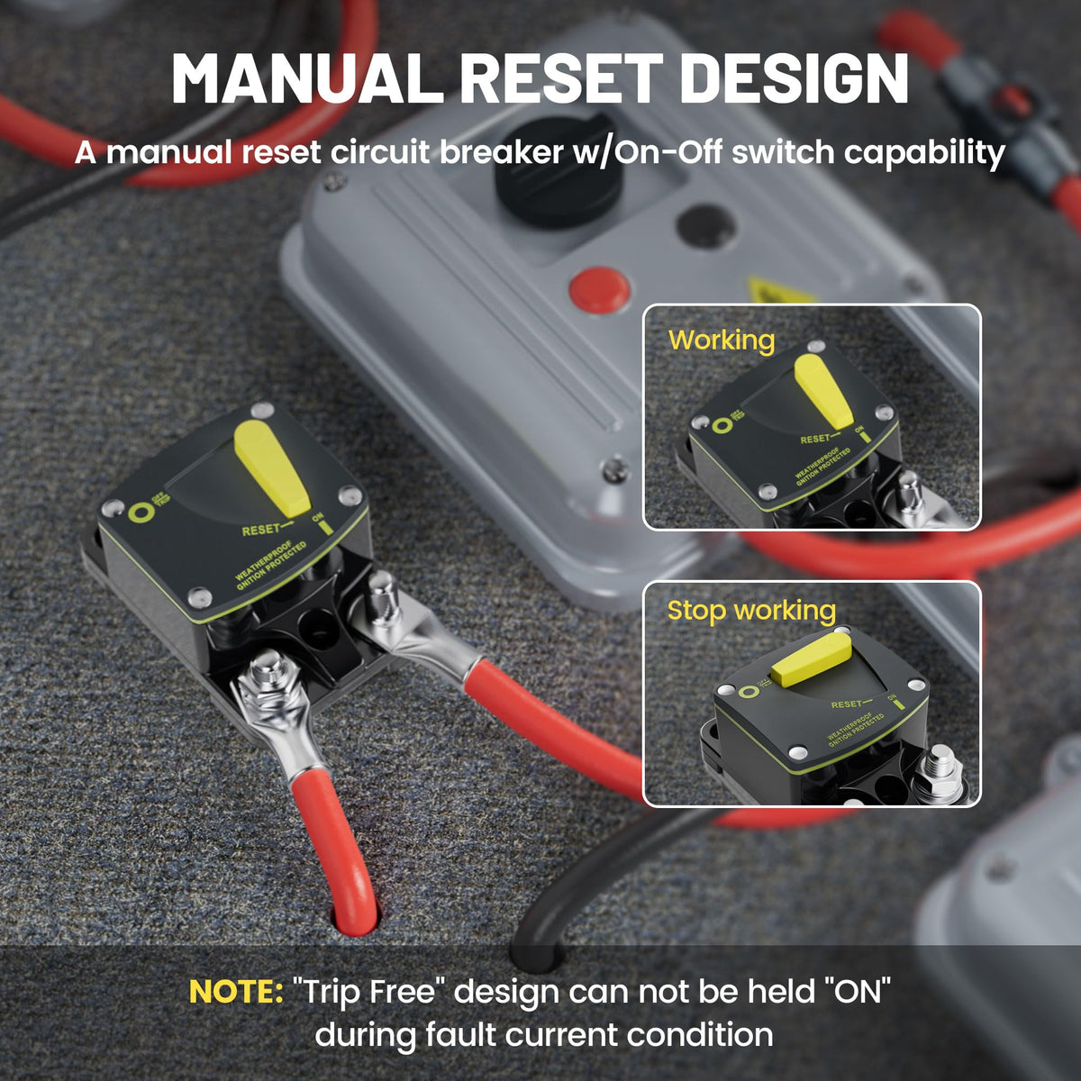 RED WOLF mounted in marine panel protecting trolling motor and electronics