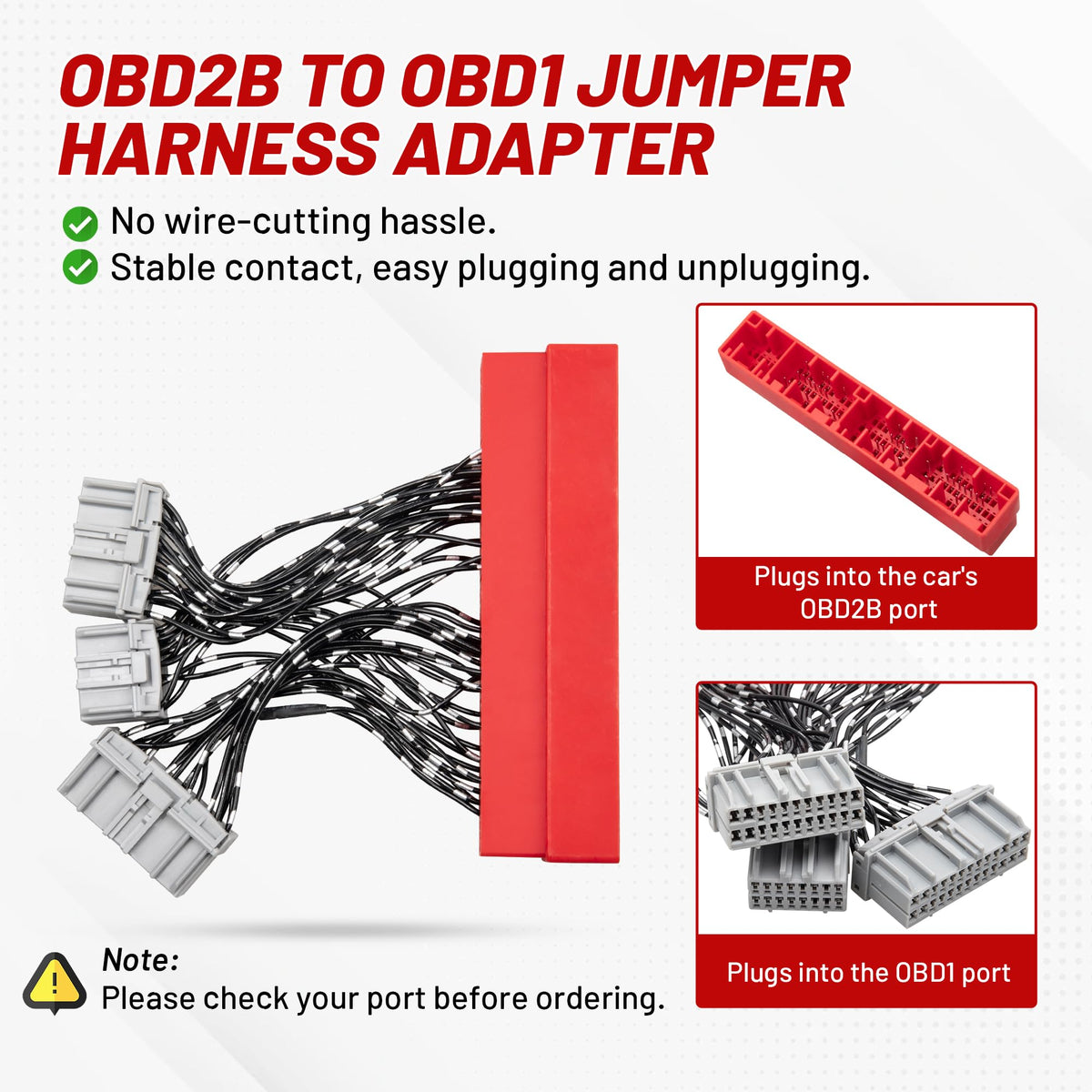 RED WOLF gray OBD1 connector detail showing pin arrangement and reliable ECU mating