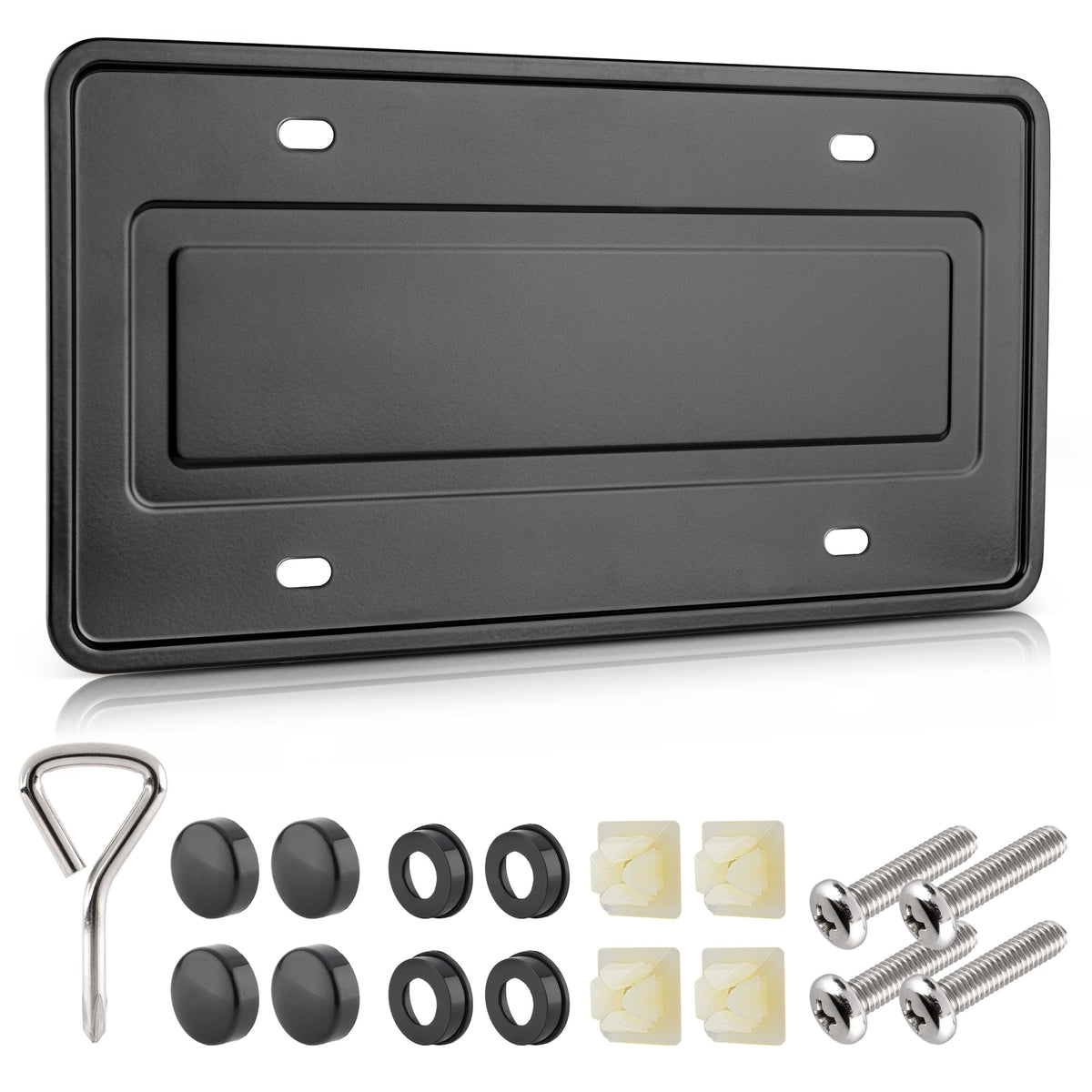 RED WOLF front view of stainless steel license frame showing sleek fit and legal visibility