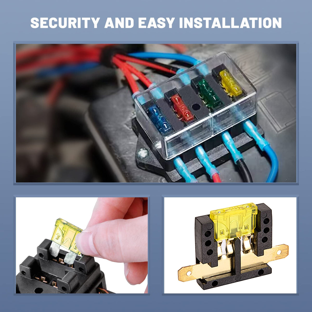 RED WOLF fuse block mounted in vehicle dashboard for tidy wiring