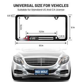 RED WOLF frame beside ruler showing standard 12x6 size for universal fit confirmation