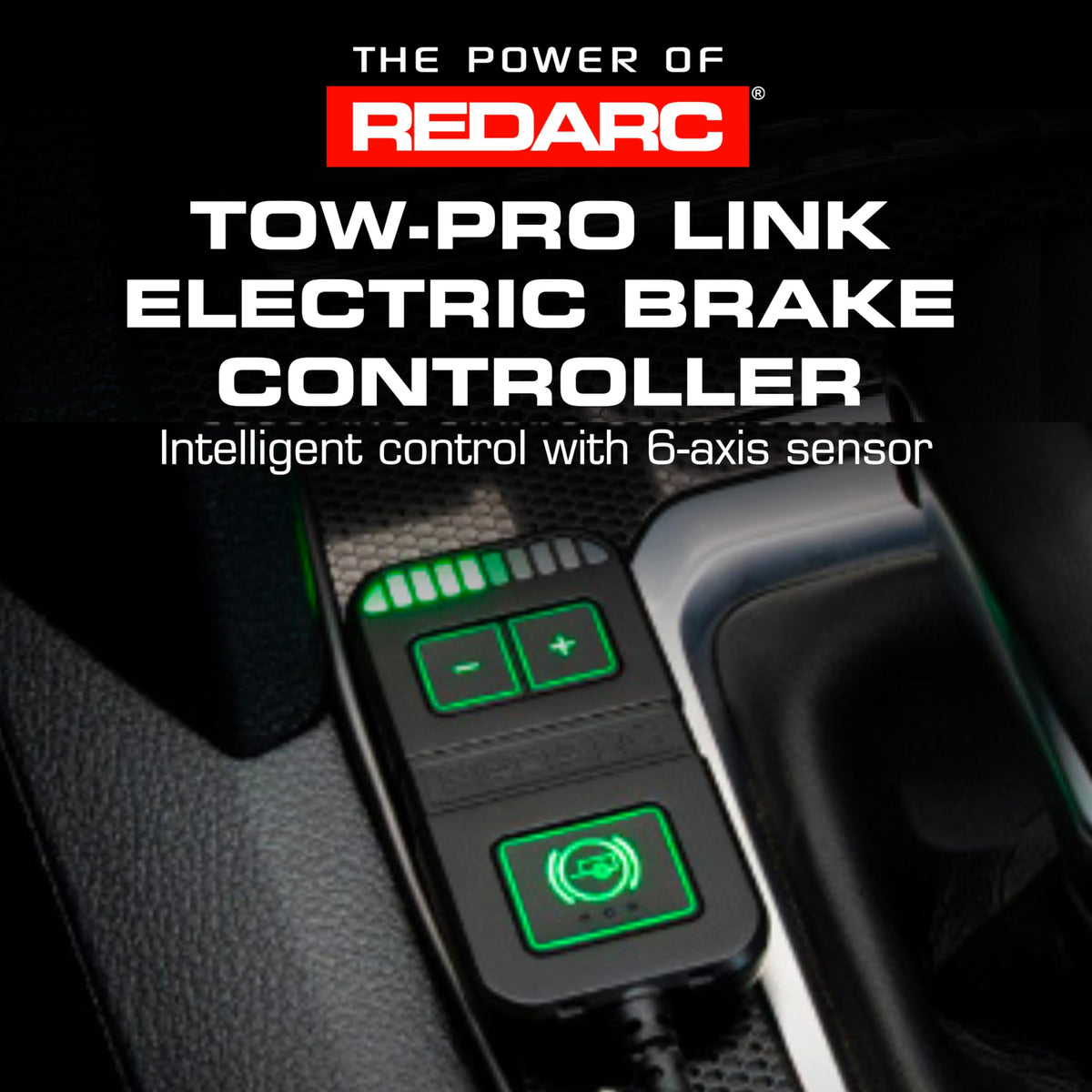 REDARC LED remote closeup with clear status lights for quick brake checks