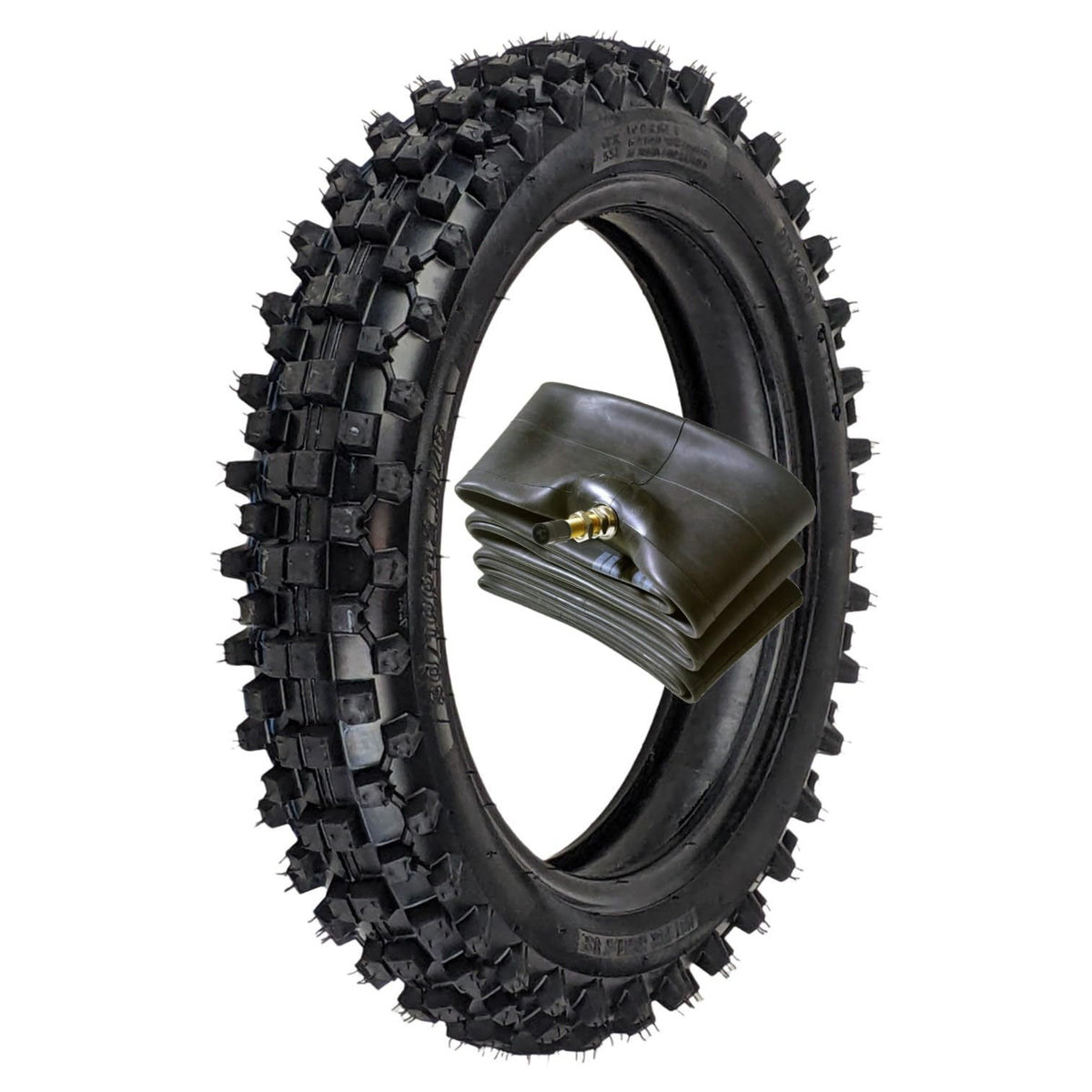 RedCap 80/100-12 front-facing tire package showing tread and tube for reliable grip