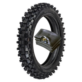RedCap 80/100-12 front-facing tire package showing tread and tube for reliable grip