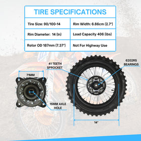 RedCap side profile of 90/100-14 tire fitted on 14-inch rim showing improved traction