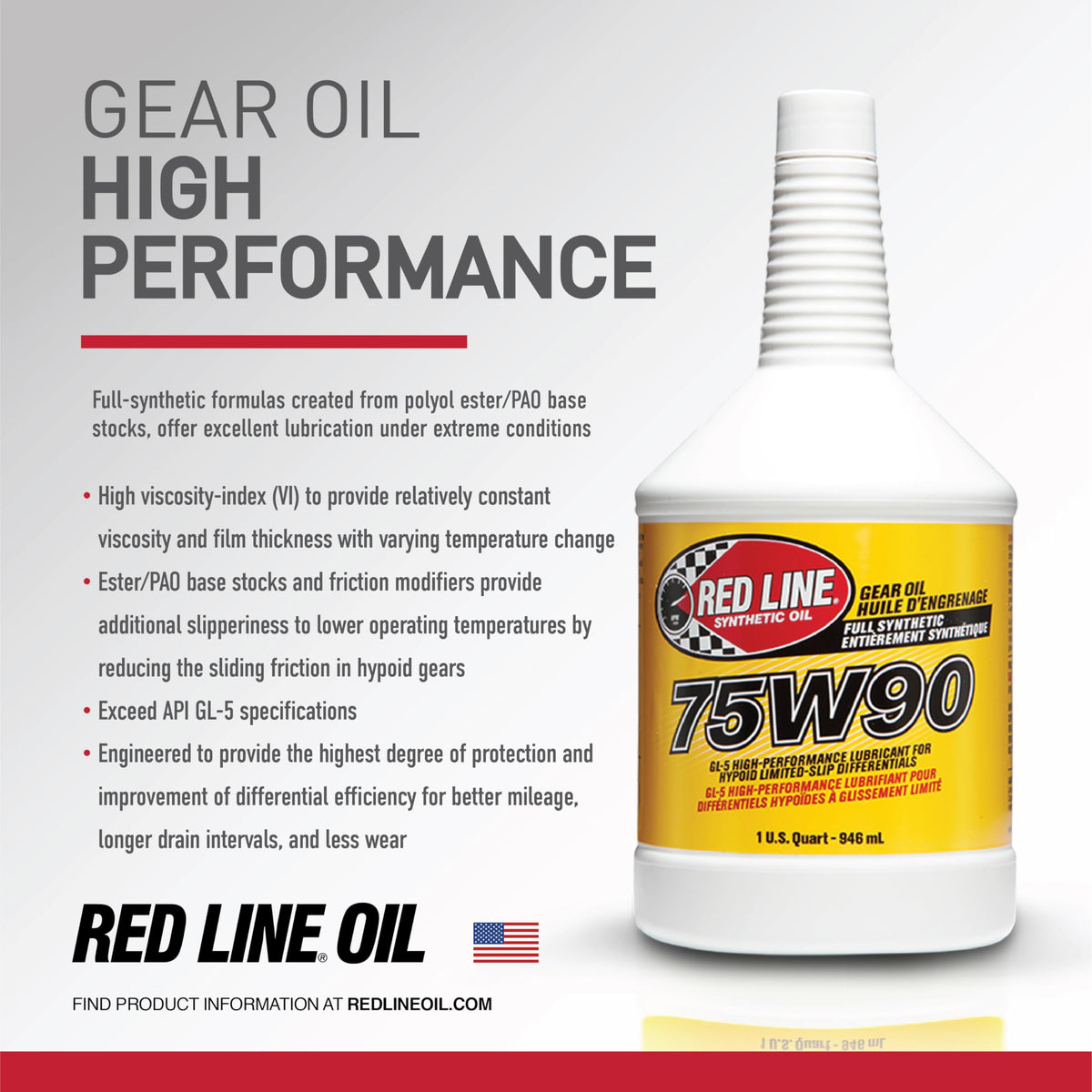 Red Line 75W90 oil texture close-up showing synthetic sheen for protection