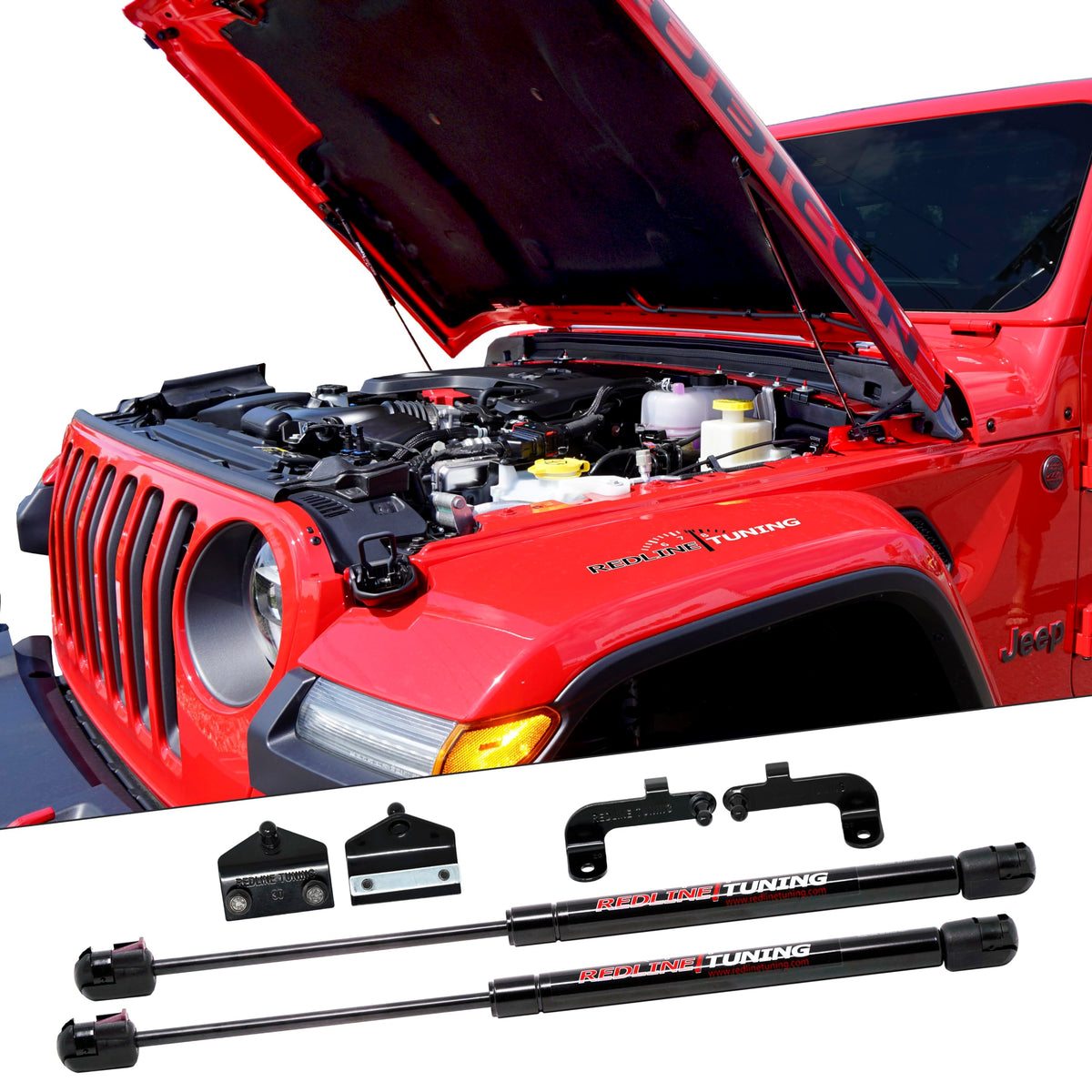 Redline Tuning front-packed kit showing components and fitment benefits