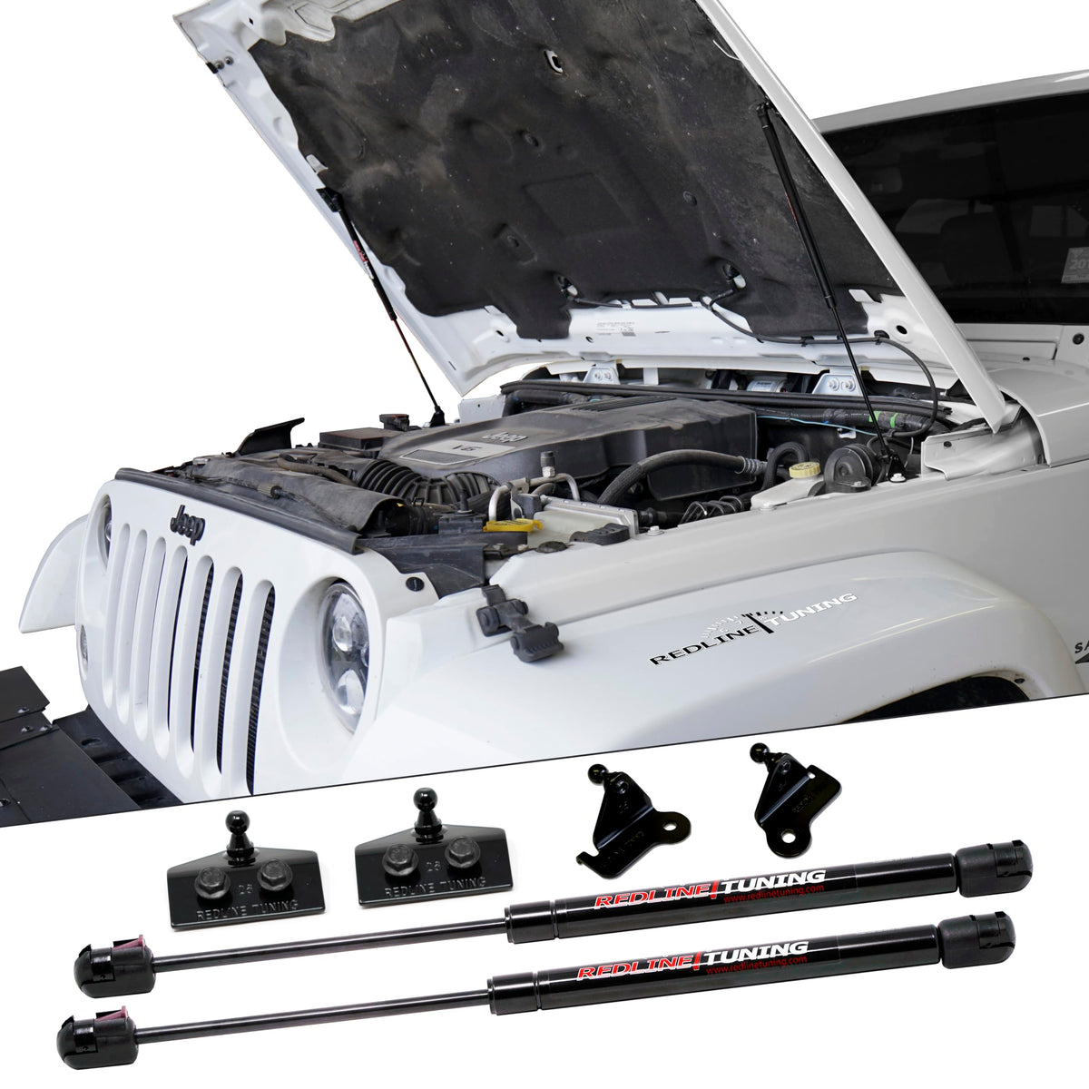 Redline Tuning front view of Quicklift Plus showing clean engine bay benefit