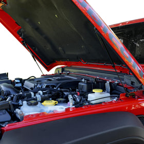 Redline Tuning lifestyle image with open hood in garage showing convenient access benefit