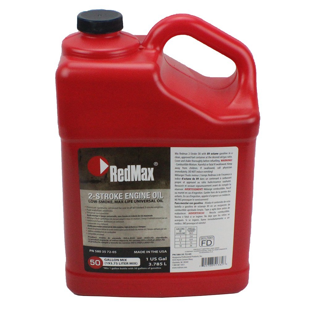 RedMax 1 gallon jug front label showing product and low-smoke benefit
