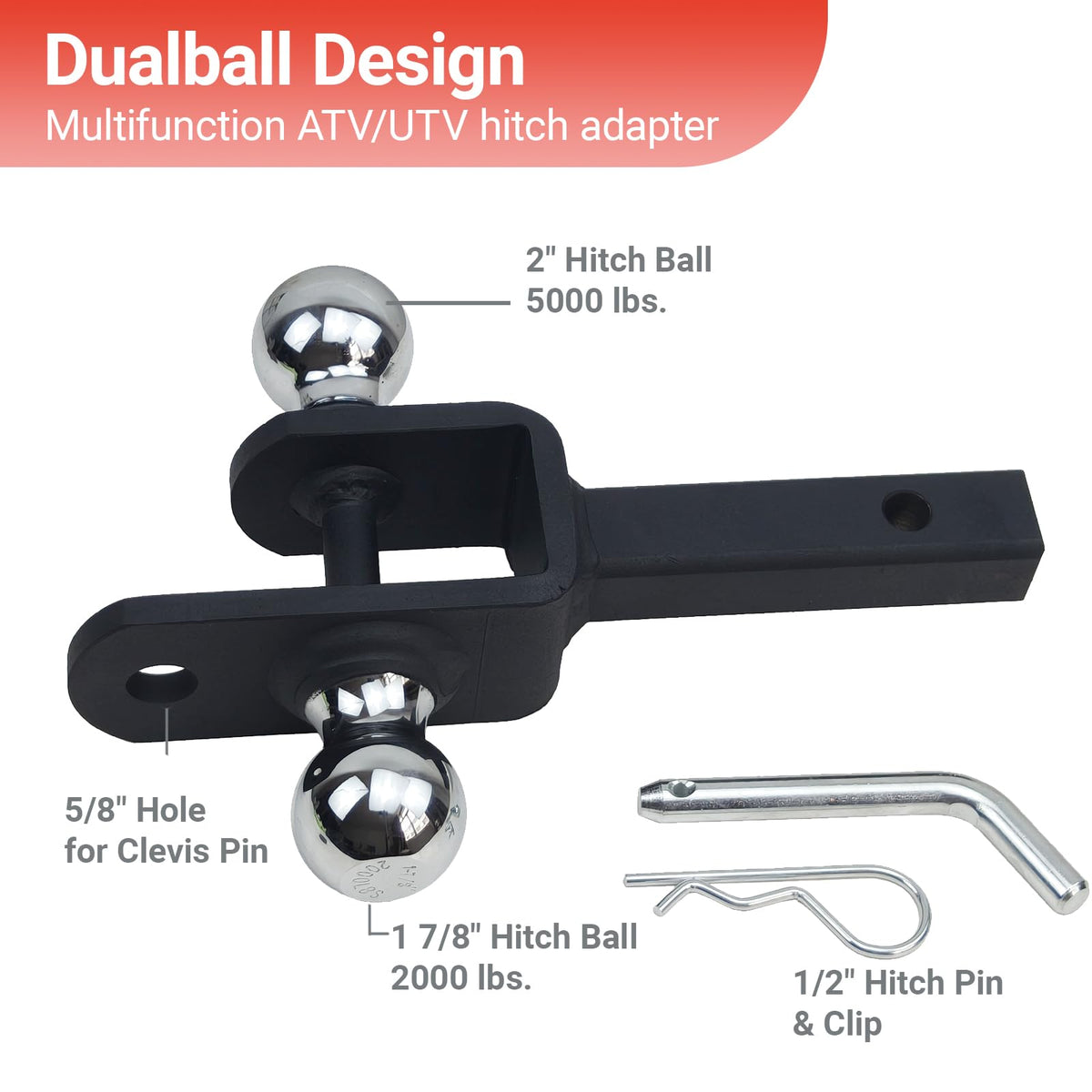 REDTEE hitch side profile highlighting welded balls and robust construction benefit