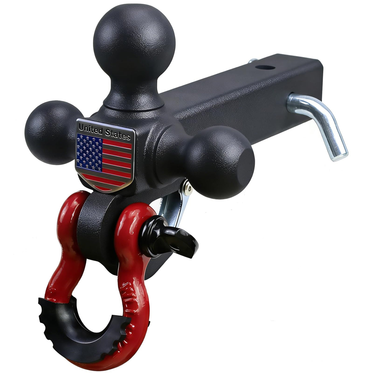 REDTEE tri-ball front view showing all three hitch balls and compact profile benefit