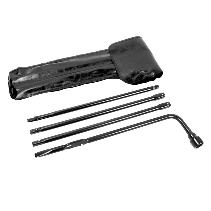 Reeauto front packaging showing the complete 4-piece spare tire tool kit and fitment benefits