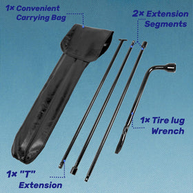 Reeauto jack handle close-up showing heavy-duty steel and ergonomic grip benefit