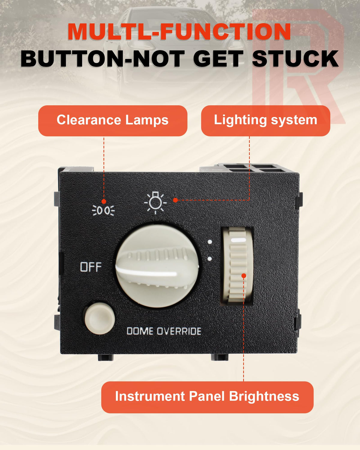 Reeoutdoor headlight switch beside ruler showing compact dimensions