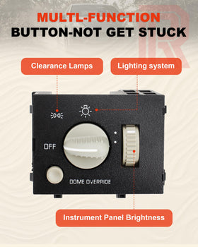 Reeoutdoor headlight switch beside ruler showing compact dimensions