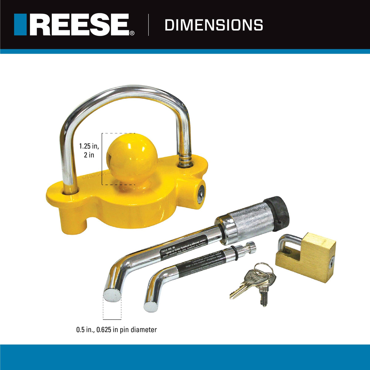 REESE close-up of coupler lock detail showing durable mechanism and clear visual deterrent