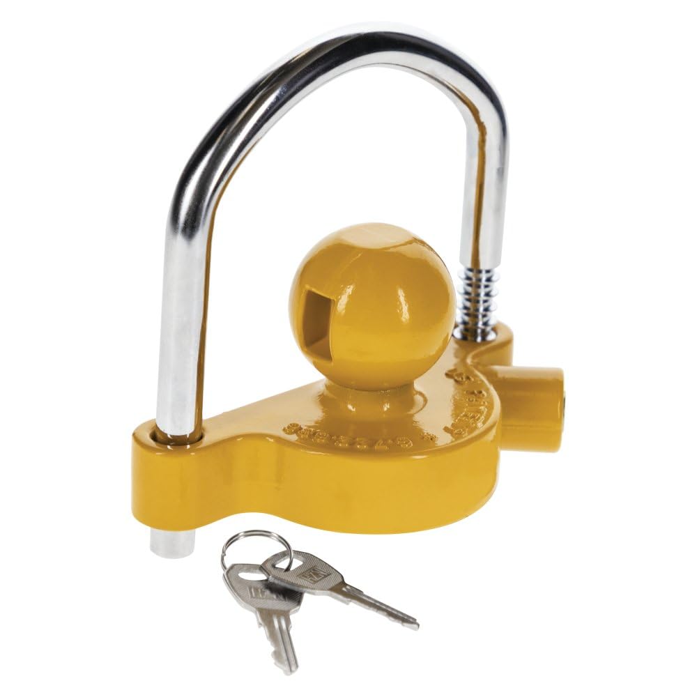 REESE coupler lock front view showing yellow body for visible theft deterrence
