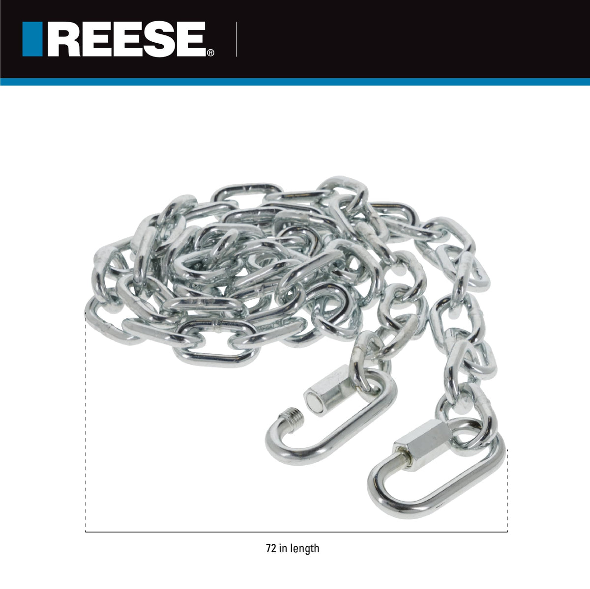 REESE close-up of zinc-plated chain links showing corrosion-resistant finish for durability