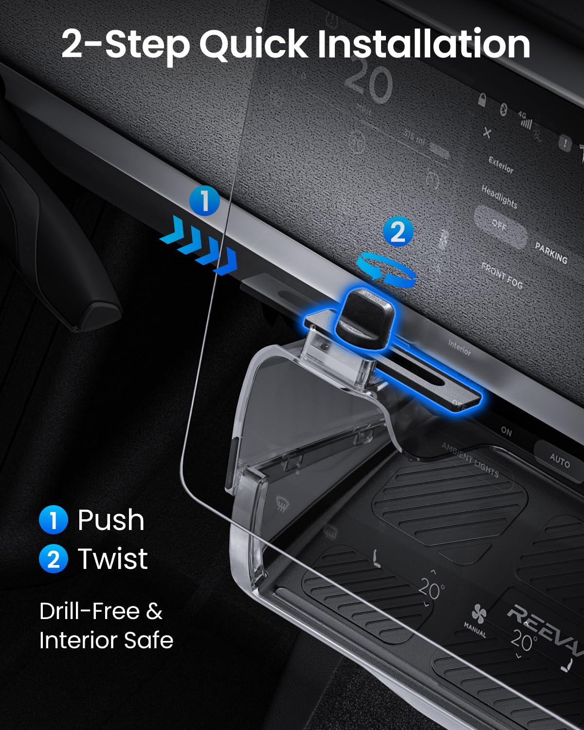 REEVAA lifestyle dashboard scene highlighting tidy, clutter-free cabin