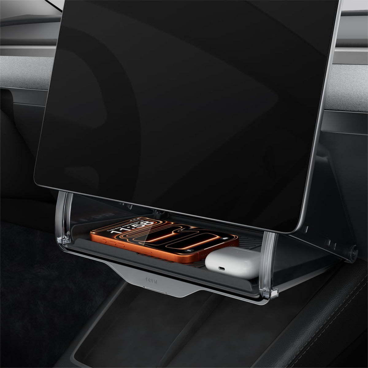 REEVAA front view of under-screen box showing neat concealed storage benefit
