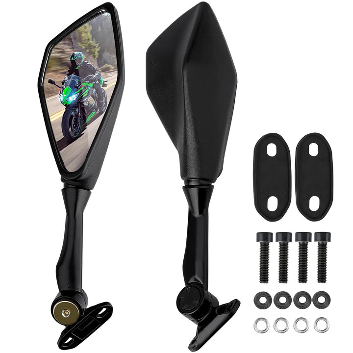 Refitial front view of both mirrors showing fit and style for Kawasaki Ninjas
