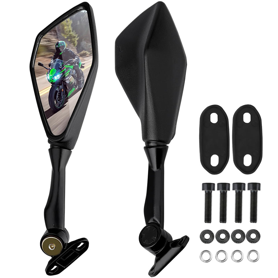 Refitial front view of both mirrors showing fit and style for Kawasaki Ninjas