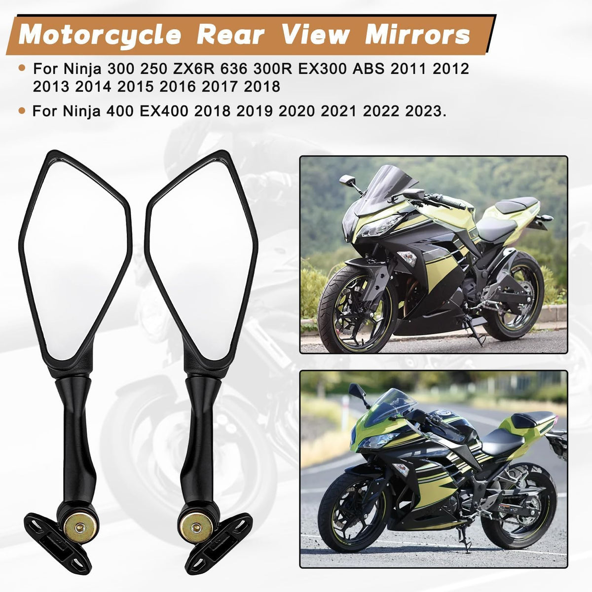 Refitial mirrors on a Ninja in motion showing clearer rear traffic awareness