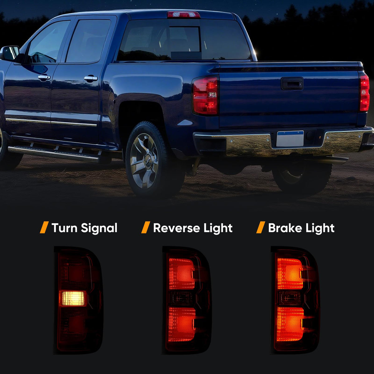 Reilauto illuminated at night showing bright brake and tail visibility