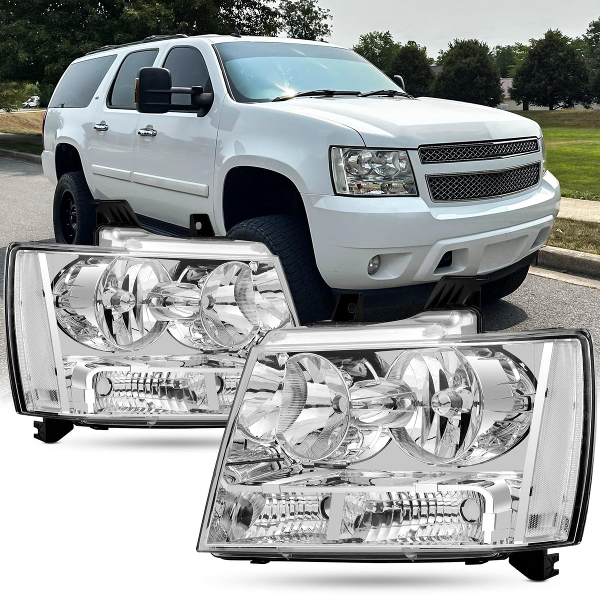 Reinko front view headlight pair showing clean OEM-style fit and improved appearance