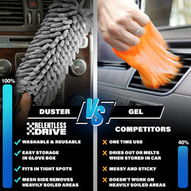 Relentless Drive duster reaching into vent for thorough dust removal