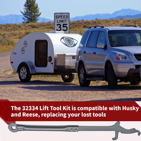 Relioky tool assembled lifting a spring bar on a hitch for easier installation benefit