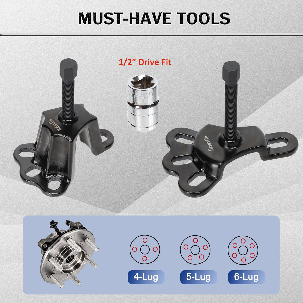ReluxGo axle puller on flange-style axle demonstrating secure extraction