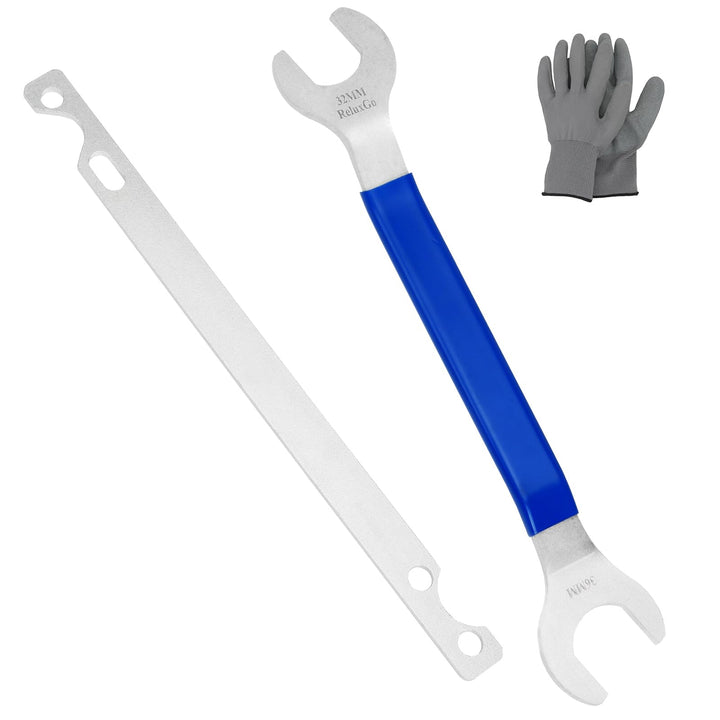 ReluxGo front view of the two-piece wrench set showing included sizes and rugged build for easier pulley work
